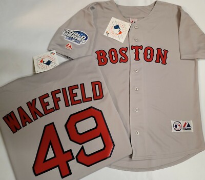 Majestic Boston Red Sox TIM WAKEFIELD 2004 World Series Baseball JERSEY  GRAY