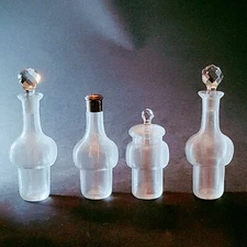 4 PCS THREADED GLASS & SILVEPLATE CASTER CONDIMENT SET, Antique,  7, ABP