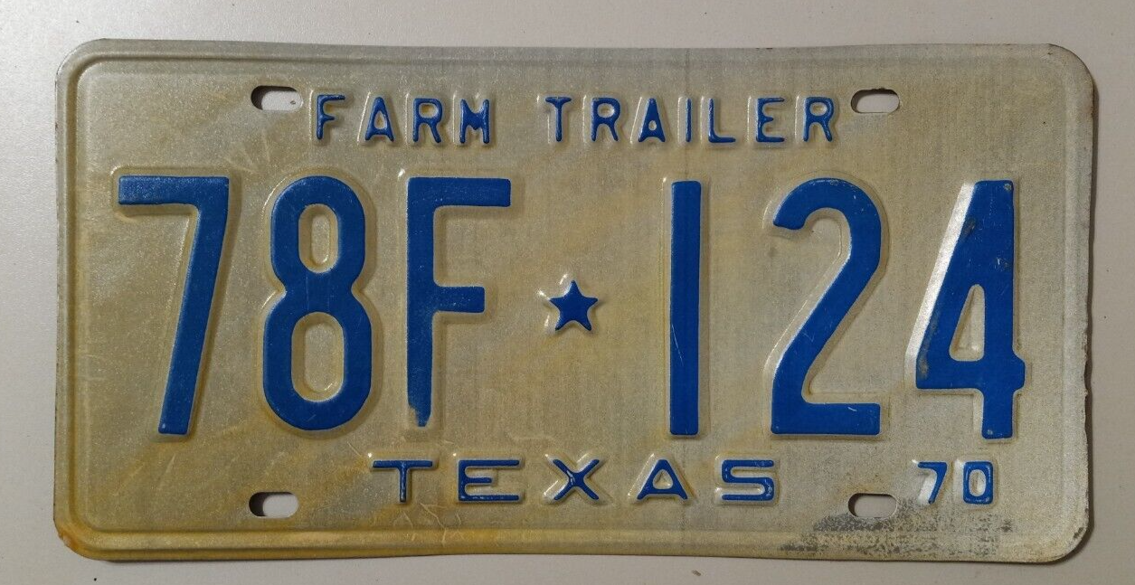 🐾 1970 TEXAS "FARM TRAILER" LICENSE PLATE (78F124) OLD TEXAS BARN FIND
