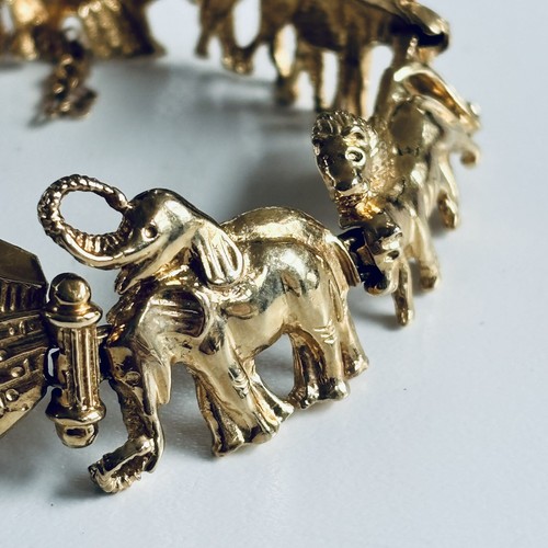 14K SOLID YELLOW GOLD NOAH'S ARK VINTAGE WIDE BRACELET SIGNED AE ART'S ELEGANCE - Picture 2 of 14