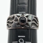 Vintage Floral Flower Sun Celestial Sterling Silver Onyx Ring Size 8