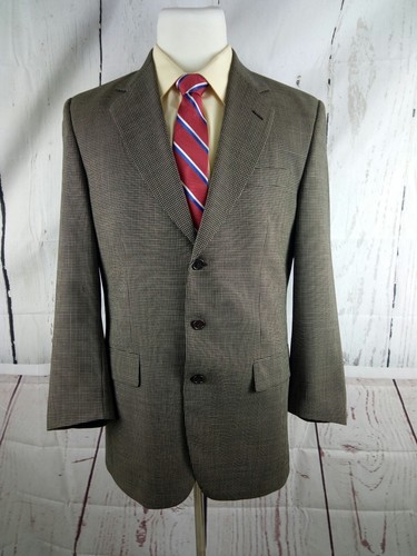 Principe Italian 42R 3 Buttons Black Tan Check Suit Blazer Sports Coat - Picture 3 of 8