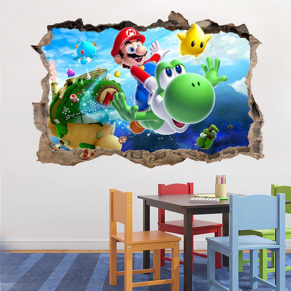 Super Mario Bros Galaxy Smashed Wall Decal Removable Wall Sticker Yoshi ...