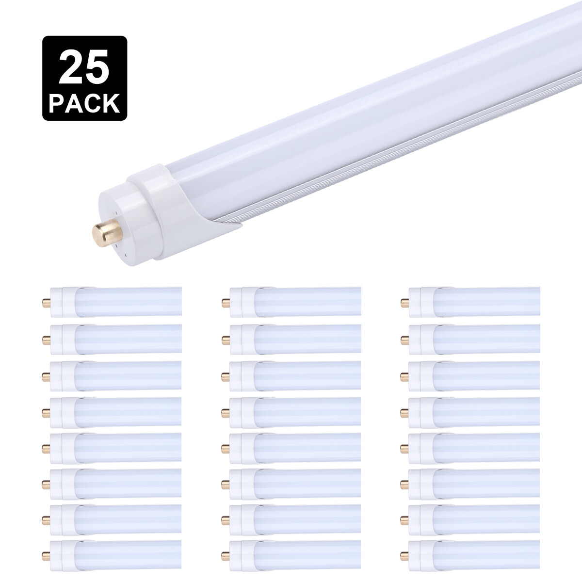 25-Pack 45W T8 Single Pin 8FT LED Tube Lights for Shop Garage