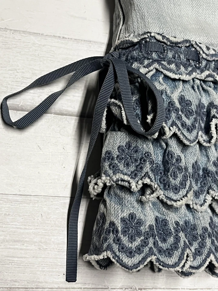 London Jean Mini Falda Mujer 12 Denim Volantes Encaje Boho Festival Bordado Foto 3 de 4