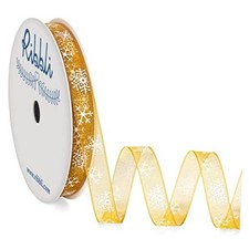 Snowflake Sheer Organza Ribbon - 3/8 Inches x Continuous - 25 Yard - Gold