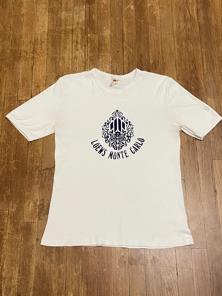 Camiseta blanca vintage Loews Monte Carlo de lujo de hotel francés de una sola puntada mediana Foto 2 de 4