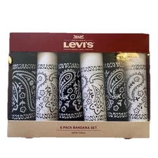 Levi's 6 Pack Bandana Set Black & White Cotton Paisley NEW
