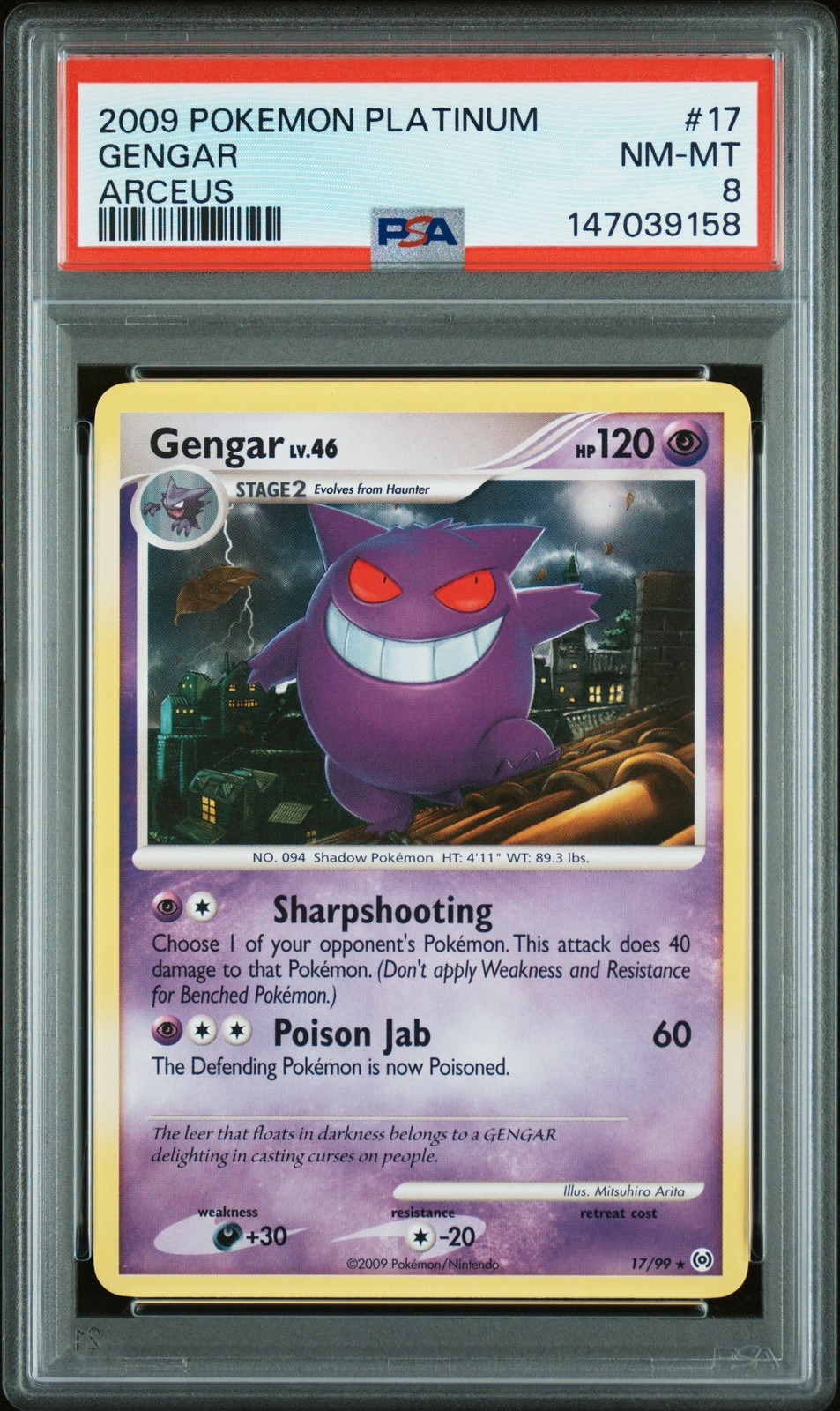 2009 POKEMON PLATINUM ARCEUS #17 GENGAR PSA 8