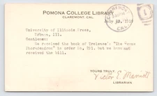 1919 Pomona College Library Postcard Claremont CA Illinois University Press