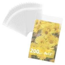 200 Pack Clear Cellophane Sleeves Storage Bags Fits Prints Cards 8x12 Inch