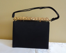 Vintage After Five Black Satin Evening Bag with Clasp Closure Coin Wallet