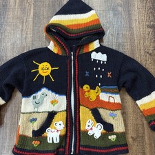 Kids Peruvian Alpaca Cardigan Sweater Hooded Sun Lamb Flowers Boho