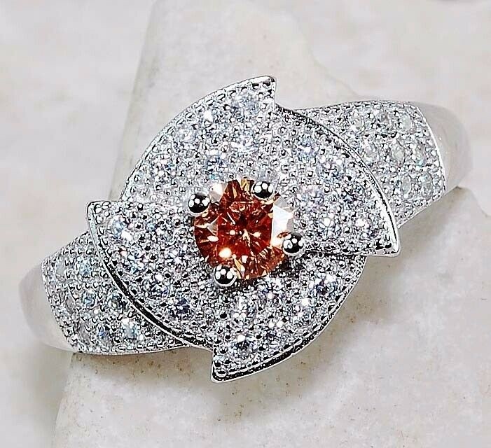 1CT  Padparadscha 925 Solid Sterling Silver Ring Jewelry Sz 6 MM1-2