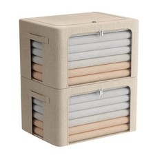 2 PCS Foldable Fabric Storage Bins Clear Window Clothes Box 22L Beige