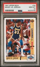 1991 UPPER DECK #34 MAGIC JOHNSON vs MICHAEL JORDAN PSA 10 GEM MINT 756 NEW SLAB
