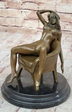 Art Deco Nude Stripper Relaxing Bronze Masterpiece Sculpture Marble Figurine