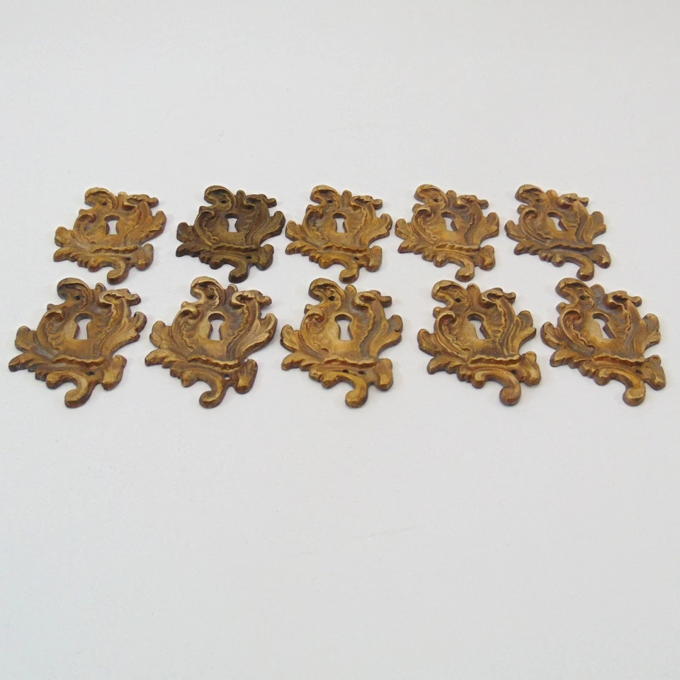 10 escudos de latón ornamentados vintage rococó para muebles antiguos herrajes Foto 2 de 4
