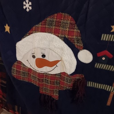 Vtg Christmas Snowman Star Scene Quilted Side Stitch 3D Embroidery Handmade? EUC