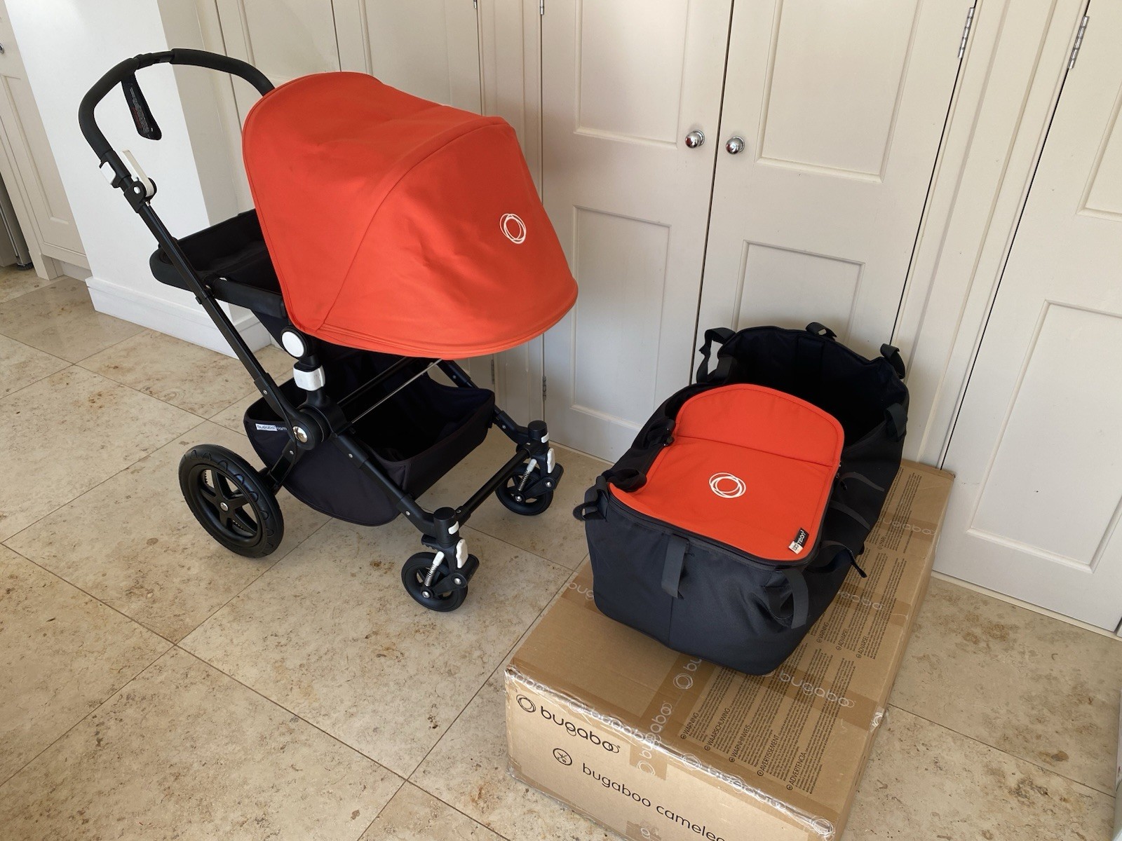 Bugaboo Stardust - All-in-one, Quick to Assemble, Black pop-up Travel cot and playpen for Babies and Toddlers with Mattress and Zip-in Bassinet, Black 21 Bugaboo Chameleon 3 Pram set - Orange