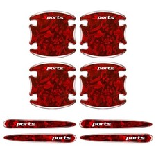 8PCS Car Door Handle Scratch Protectors, 3D Patterned Carbon Fiber Red