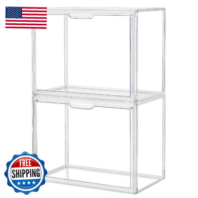 Zllzuu Clear Storage Bins Lids 2 Pack Acrylic Display Case Magnetic Door For