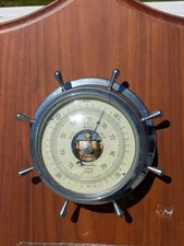 Vintage Airguide Ship Wheel Barometer Working Weather Station Wall Plaque