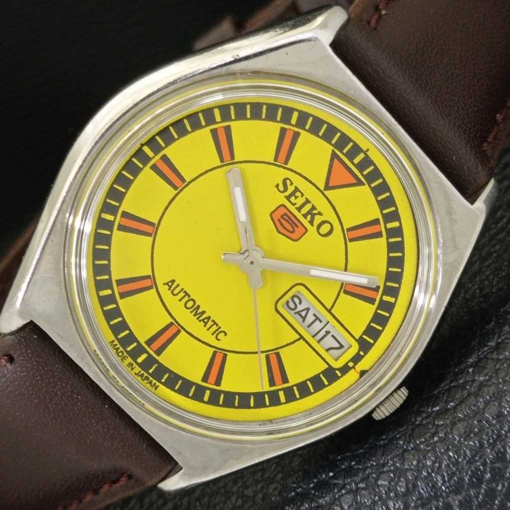 DIAL JAPAN YELLOW WATCH a702701-1 5 6319A VINTAGE MENS AUTOMATIC COLOR SEIKO - vintagewatches.pk