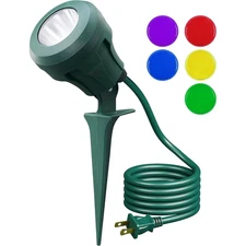 120V Waterproof LED Outdoor Spotlight with 5 Extra Color Lenses for Yard Flag Tr