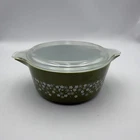 VINTAGE PYREX 475-B GREEN SPRING BLOSSOM WHITE DAISY 2.5 QT CASSEROLE DISH W/LID