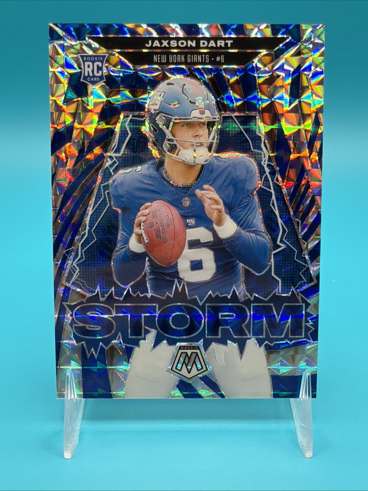 2025 Mosaic Storm Jaxson Dart Blue Mosaic /99 RC New York Giants Color Match