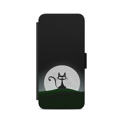 Black Cat Silhouette Big Moon  Flip Wallet Phone Case For Samsung Models