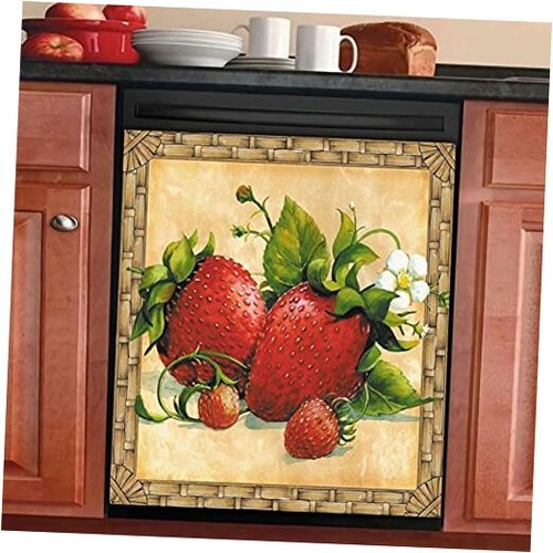 Strawberries Decorations Magnetic Dishwasher Cover Panel Fruit Fridge 23"Wx26"H