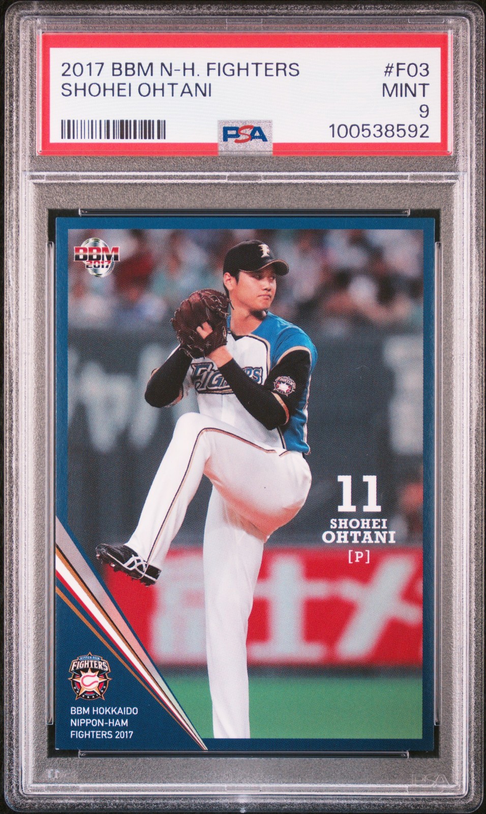 2017 BBM HOKKAIDO NIPPON HAM FIGHTERS #F03 SHOHEI OHTANI PSA 9