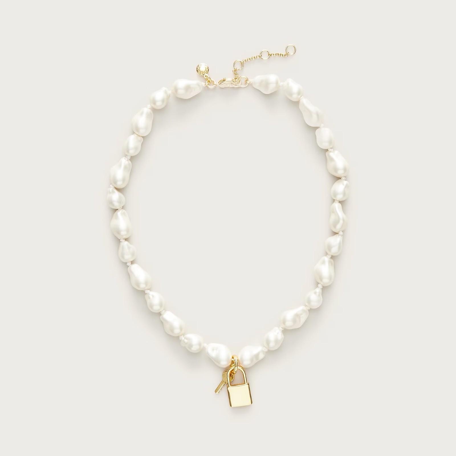 J Crew Baroque Pearl Necklace with Key Pendant in Brass NWT $79.50