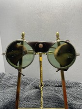 Vintage American Optical Welding Goggles with Metal Case - green lenses/leather