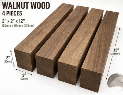 4 pcs Black Walnut Short Blanks 2  x 2  x 12   Kiln Dried Hardwood