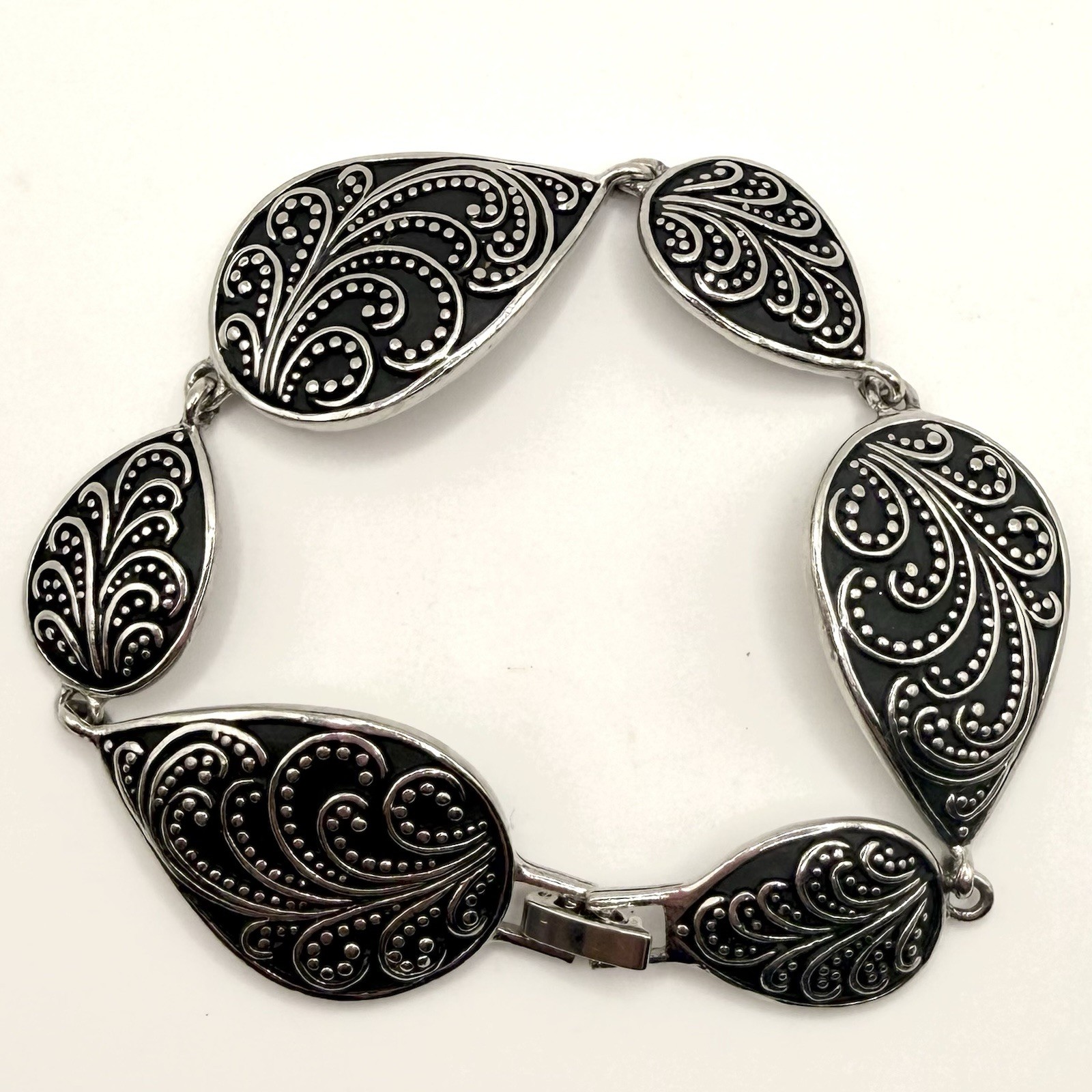 Lia Sophia Silver Tone Black Enamel Teardrop Link Bracelet