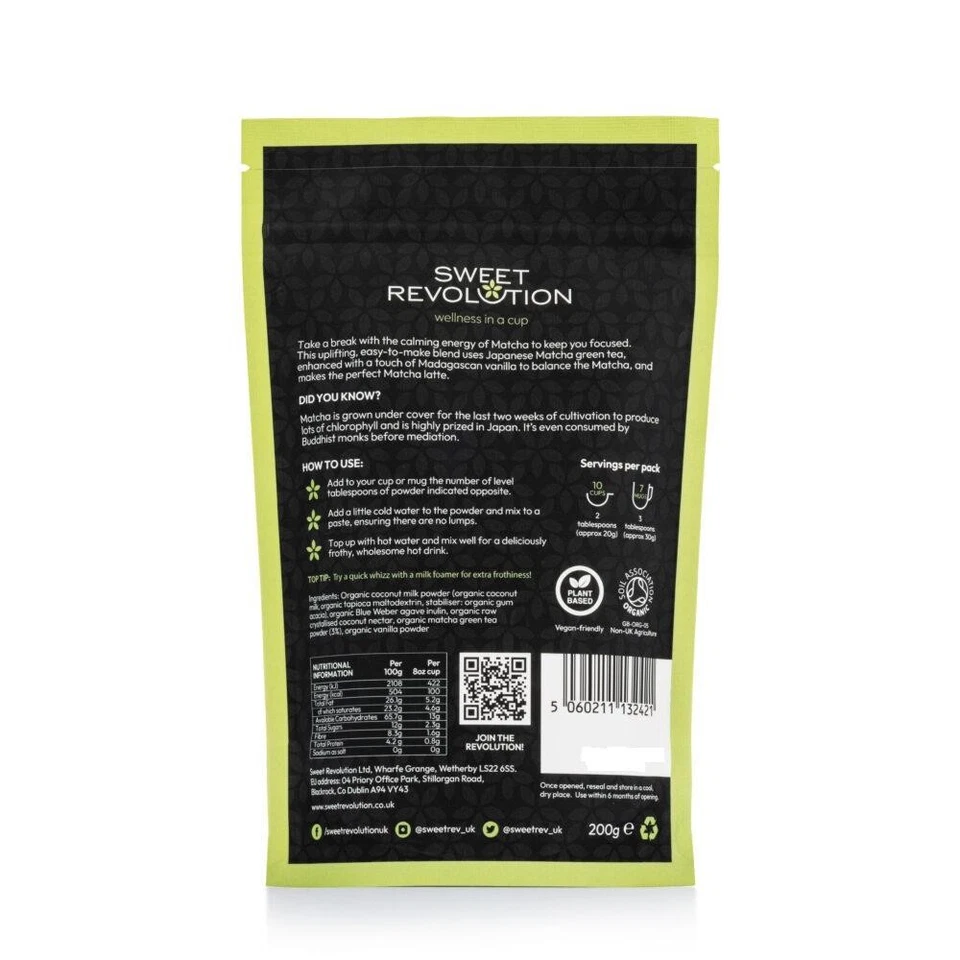 Sweet Revolution Organic Instant Matcha Latte with Vanilla - 200g - Image 2 of 2