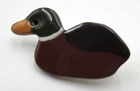VTG brown painted ceramic DUCK silver tone metal Brooch Pin costume jewelry