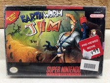 Earthworm Jim - Super Nintendo SNES - Game Cart + Manual + Box +Protector