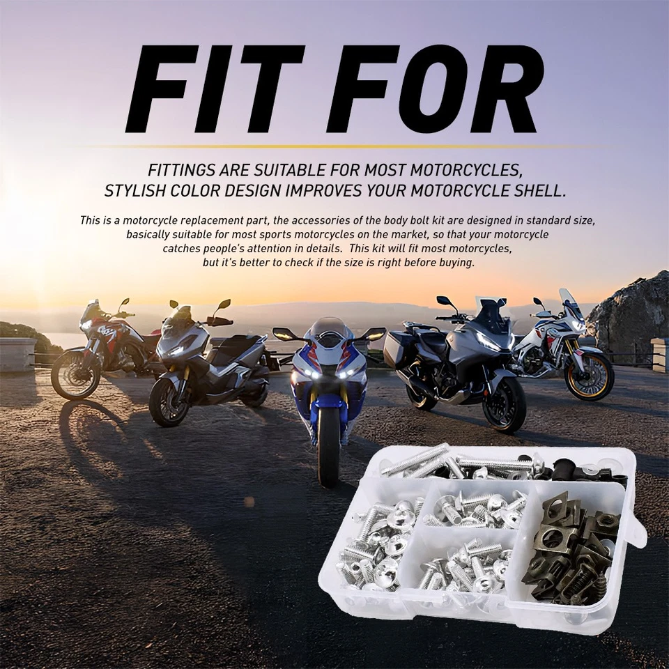 177pcs Motorcycle Complete Bolt Fairing Screws Kit Silver Fit Kawasaki Yamaha - Image 2 of 4