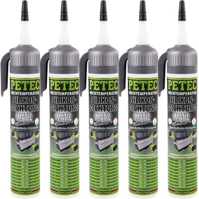 5x PETEC SILIKON DICHTUNG SCHWARZ 200ml HOCHTEMPERATUR DICHTMASSE DAUERELASTISCH