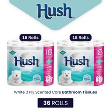 Image of Hush Luxury White 3 Ply 36 Toilet Rolls Quilted Soft Scented Core Tissue