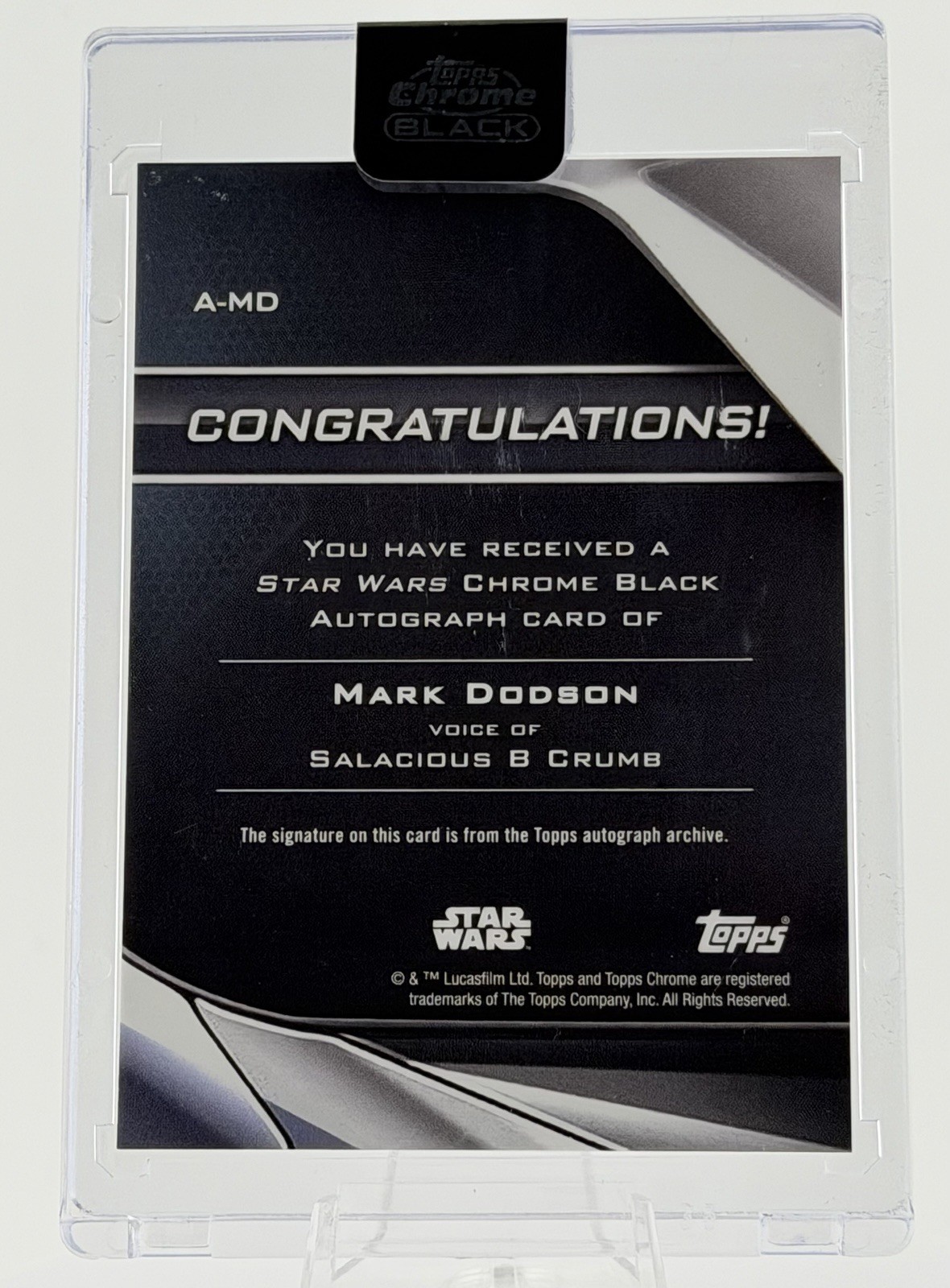 2023 Topps Chrome Black Star Wars Salacious B. Crumb Auto Green /99 #A-MD Sealed view 2
