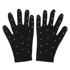 Youth Black Ice Skating Gloves with Rhinestone Decor Non Slip Performance