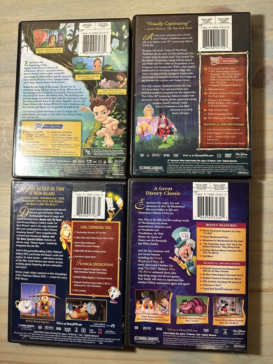 4 Disney DVDs ~ Alice in Wonderland, Tarzan 2, Pocahontas, Beauty