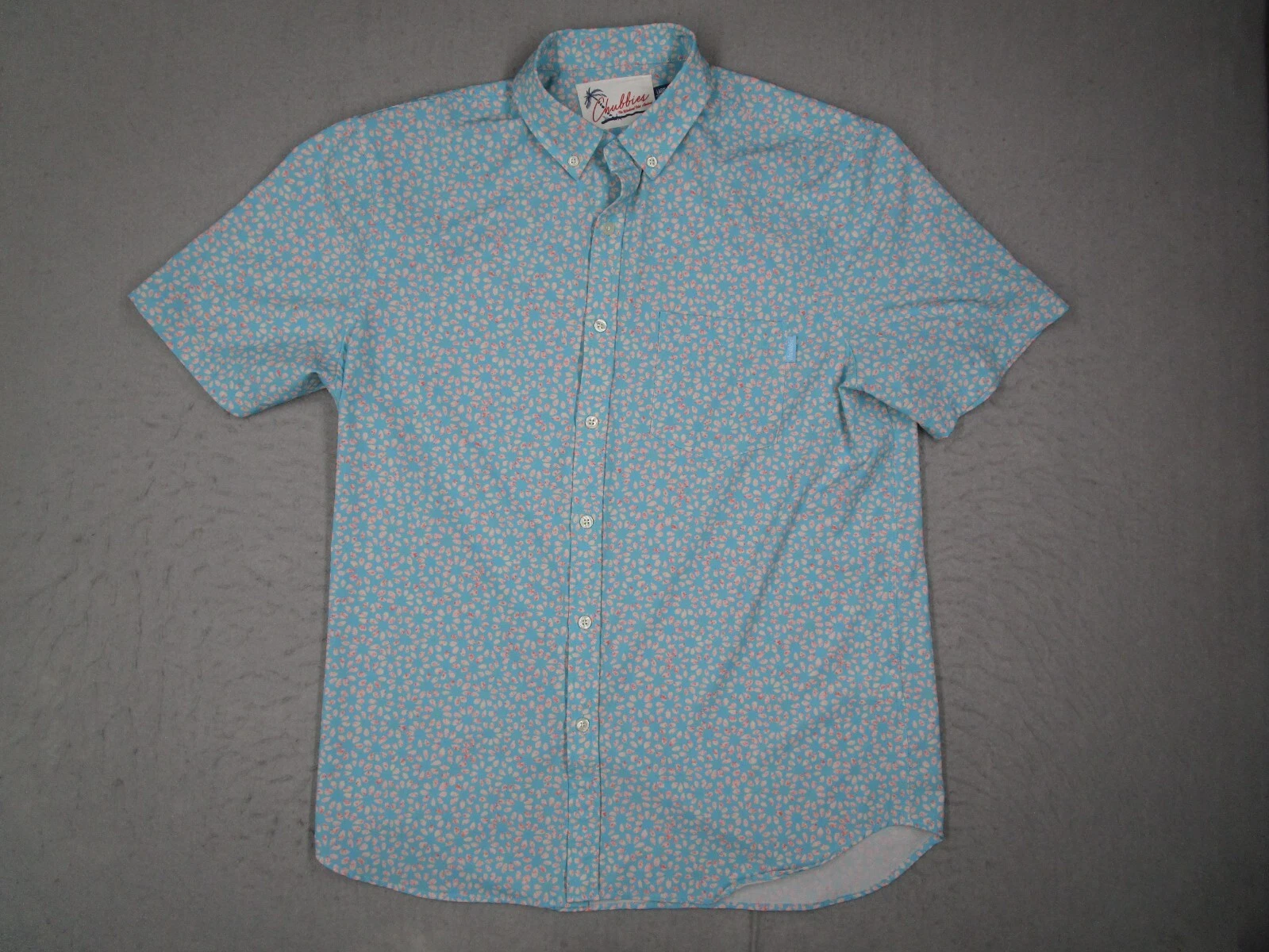 Chubbies Shirt Men Large Blue Button Up Short Sleeve Performance Beach Resort