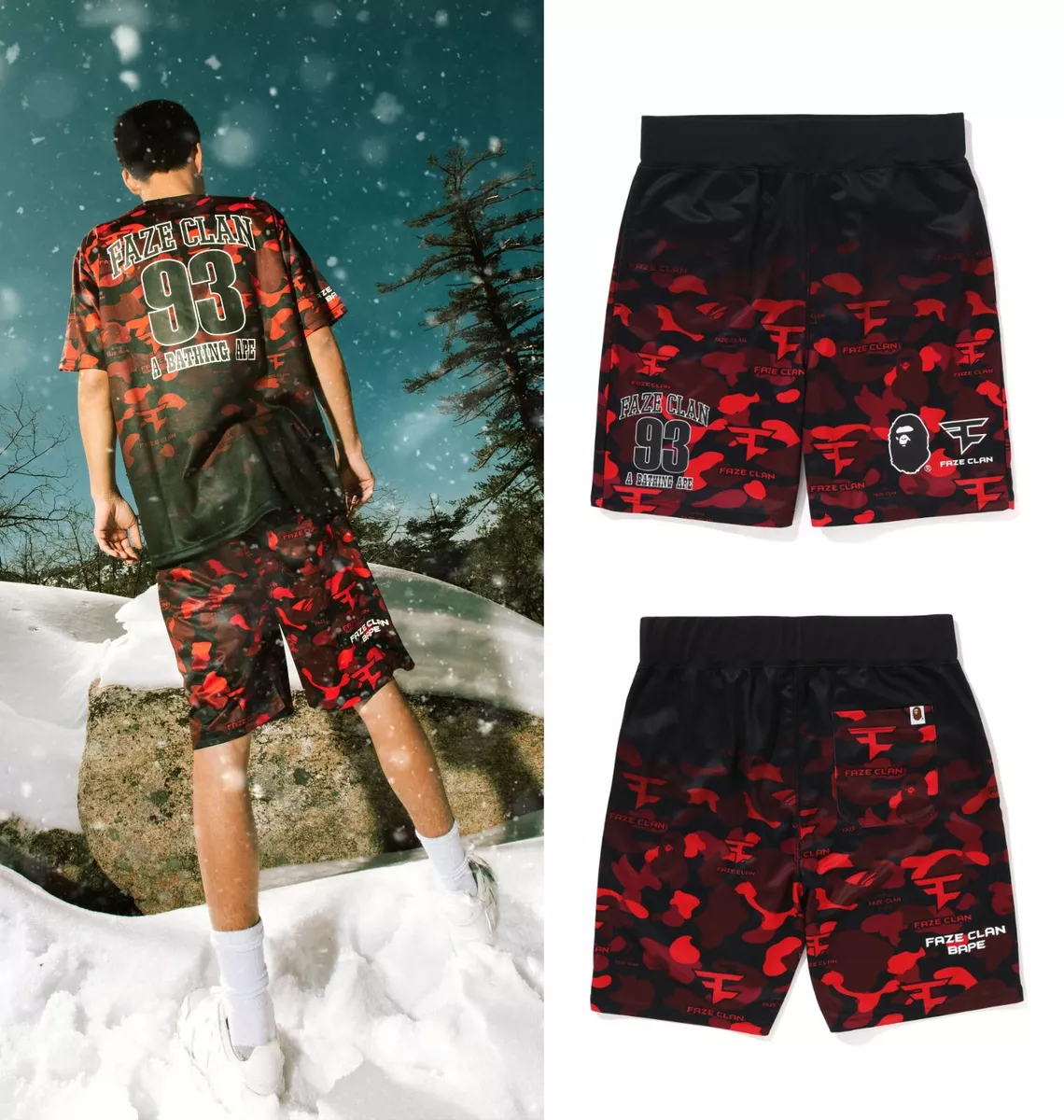 A BATHING APE Men's BAPE x FAZE CLAN GAME SHORTS New 1I73153901