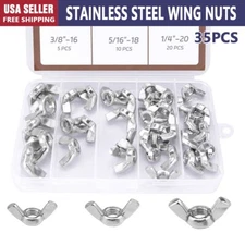 35PCS Wing Nuts Assorted Kit 1/4"-20 ,5/16"-18, 3/8"-16 ,304 Stainless Steel